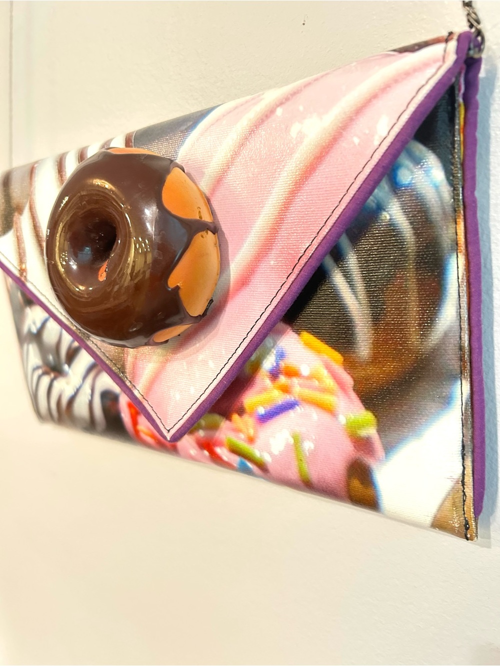 Pink Donut-Accent Envelope Clutch Wristlet